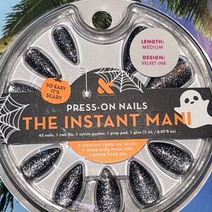 Olive & June The Instant Mani Press-On Nails Velvet Ink Black Glitter Medium New